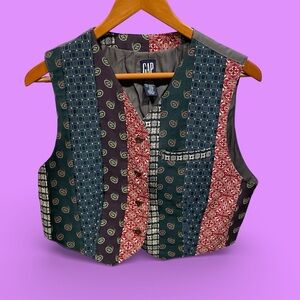 Cute vintage 90s patchwork ties Gap button vest silky lined classic preppy